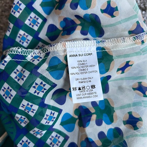 Anna Sui Womens Sz 8 Sleeveless Patterned Chiffon Top Geometric Design - Picture 8 of 10